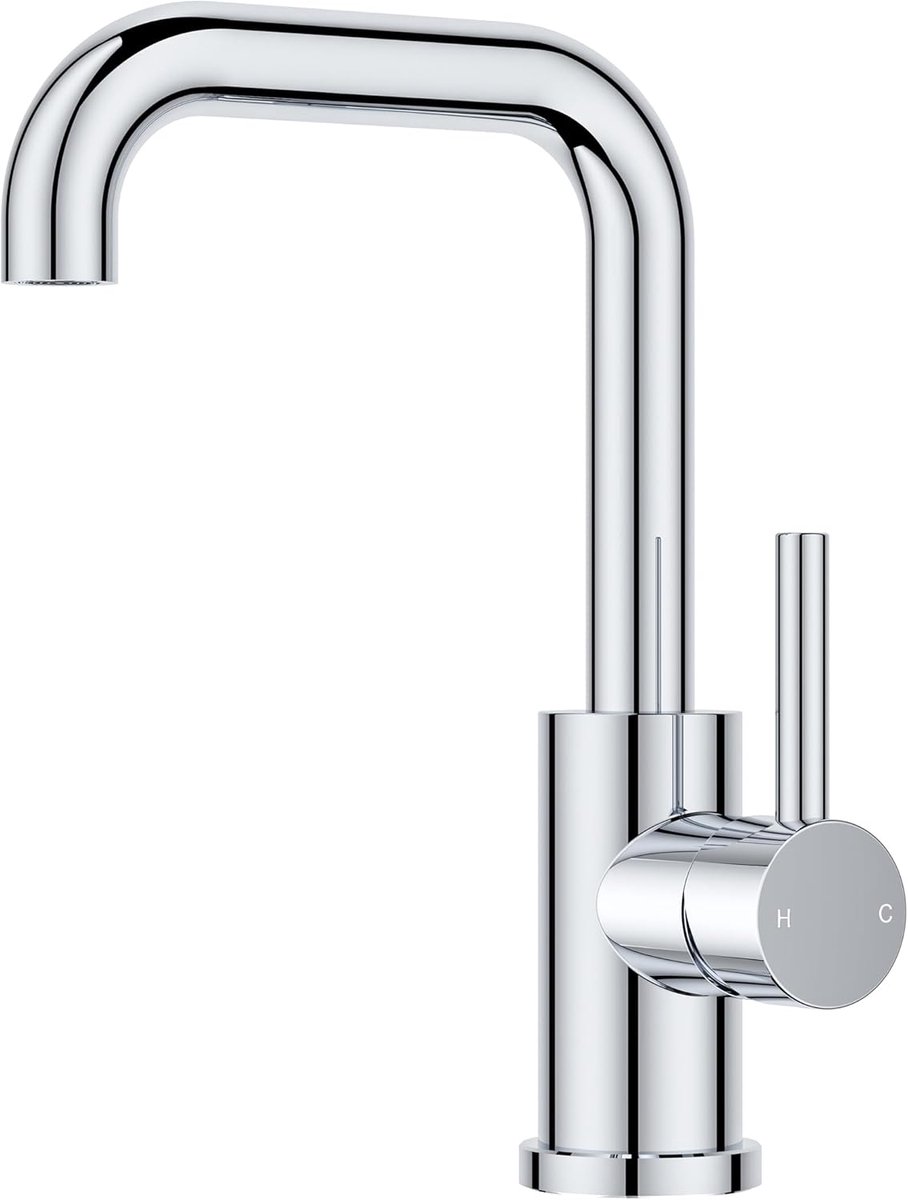 SnelShoppen - Hoogwaardige 360° Rotatable Badkamerkraan, Roestvrijstalen Mengkraan voor Warm/ Koud Water, Eenvoudige Installatie voor Badkamer, Keuken