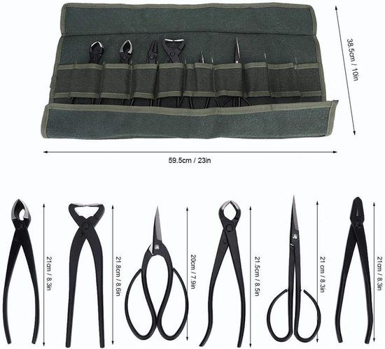 SnelShoppen - Professionele Bonsai Gereedschapset 7-delig RVS Scharen Kniptangen Draad Tangenset voor Bonsai Tuinieren met Opbergtas — afbeelding 5