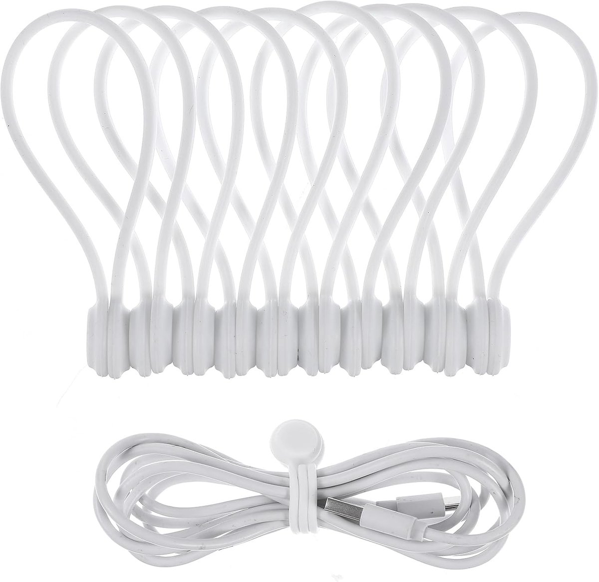 SnelShoppen - 10 Stuks Magnetische Kabelbinders, Silicone Kabelclips, Herbruikbare Kabelorganizer, USB Kabelbeheerder voor Thuis, Kantoor, School, Wit