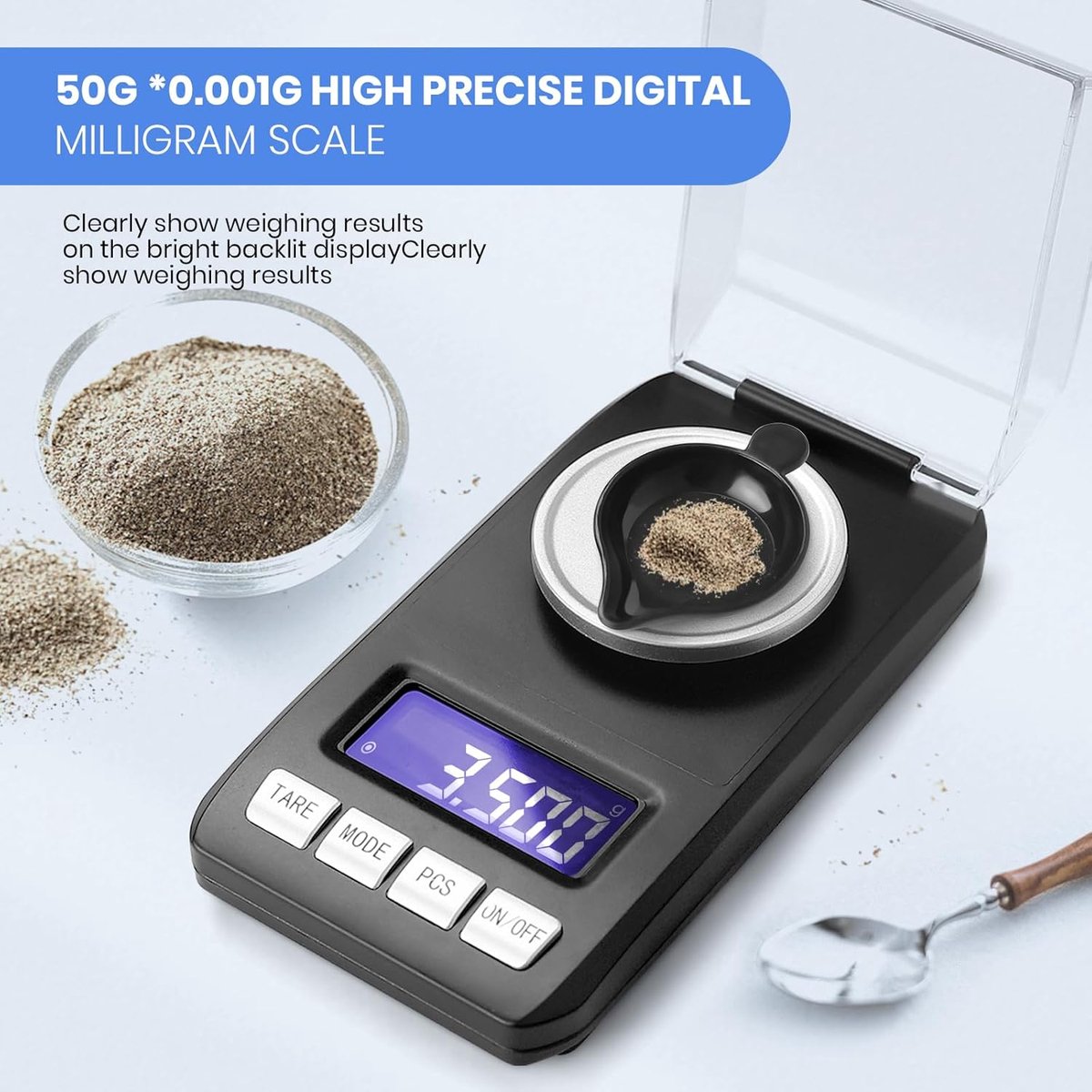 SnelShoppen - Digitale Precisieweegschaal 0.1g/50g met Kalibratiewichten, Milligram Weegschaal voor Poeders, Sieraden, Medicijnen, Inclusief Pincet