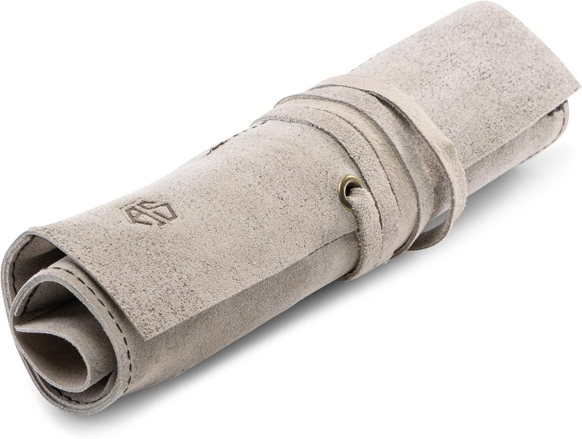 SnelShoppen - Luxe Leer Roll-Up Tas voor Pennen, Kwasten & Accessoires, Handgemaakt, Antiek, 30 x 20 cm - Ideaal voor Creatieve Projecten