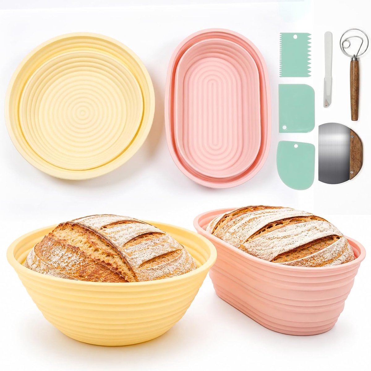 SnelShoppen - Set van 2 Gistmanden 25 cm Rond voor Broodbakken - Gistmanden voor Deeg - Ideaal voor Bakken in Keuken - Perfect voor Hobbybakkers
