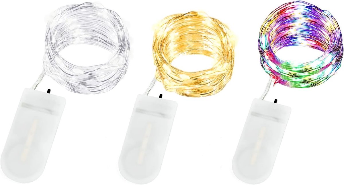 SnelShoppen - LED Fairy Lights Batterij, 3-Pack 2M 20 LED Micro Draad Sfeerverlichting voor Slaapkamer, Potten, Glazen, Bruiloft, Feest, Kerstdecorati