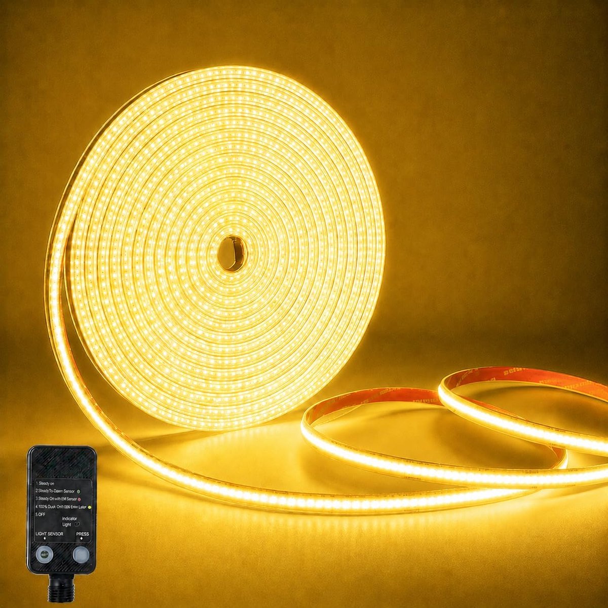 SnelShoppen - COB LED Strip 10 m met Lichtsensor en Timer - 3000 K Warm Wit - 24 V Flexibele Silicone Verlichting - 320 LEDs/m - Ideaal voor Tuin, Keu