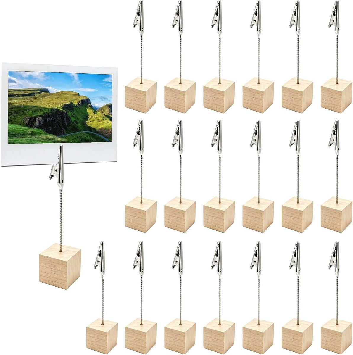 20 stuks fotohouders met klemmen van natuurlijk hout, perfect voor bruiloften, feesten en evenementen, als notitihouder of tafelkaarthouder