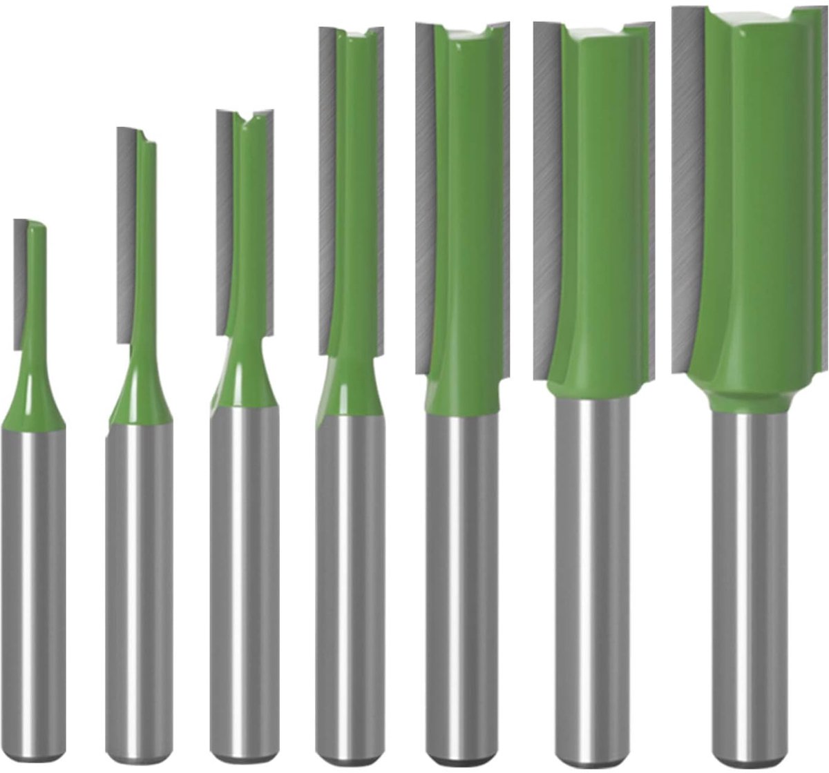 SnelShoppen - 6mm Shank Rechte Freesbit Set - 7-delige Frees Cutter voor Houtbewerking - Professionele Enkele/Dubbele Vleugel Freesbits van YG8 Carbid