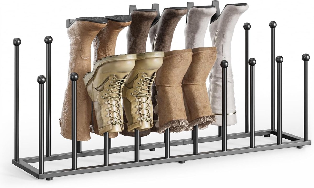 SnelShoppen - Schoenenrek Staand voor 10 Paar Laarzen - Vrijstaande Organizer van Metaal in Zwart - Ideaal voor Slaapkamer, Entree, Outdoor en Hal