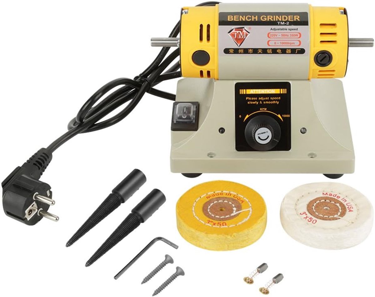 SnelShoppen - 220V 350W Multifunctionele Steentjes Polijstmachine met Rubber Voetjes - Antivibratie Polijstset voor Edelstenen en Metaal, EU Stekker