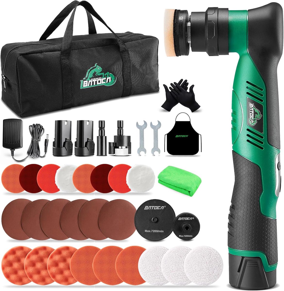SnelShoppen - BATOCA S5 Accu Mini Polijstmachine 2-in-1 Rotatie en Excentrisch Polijstapparaat voor Auto Detailing Set met 30 mm en 75 mm Polijstschij