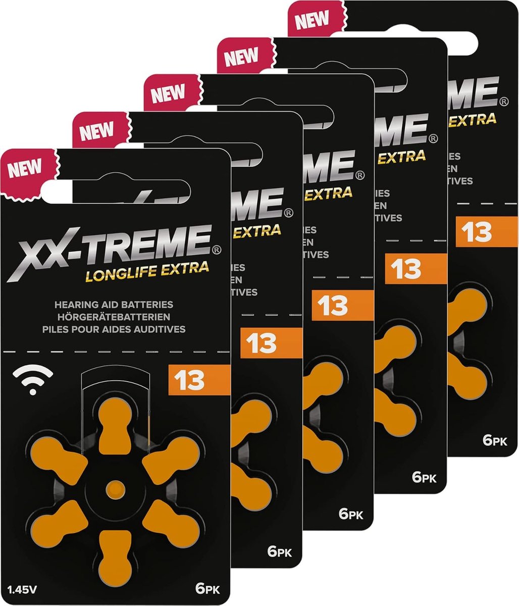 SnelShoppen - XX-Treme Longlife Extra Hoortoestel Batterijen Type 13 PR48 Oranje, 30 Stuks, Hoogwaardige Duurzame Energie, Levensduur Tot 4 Jaar, Perf