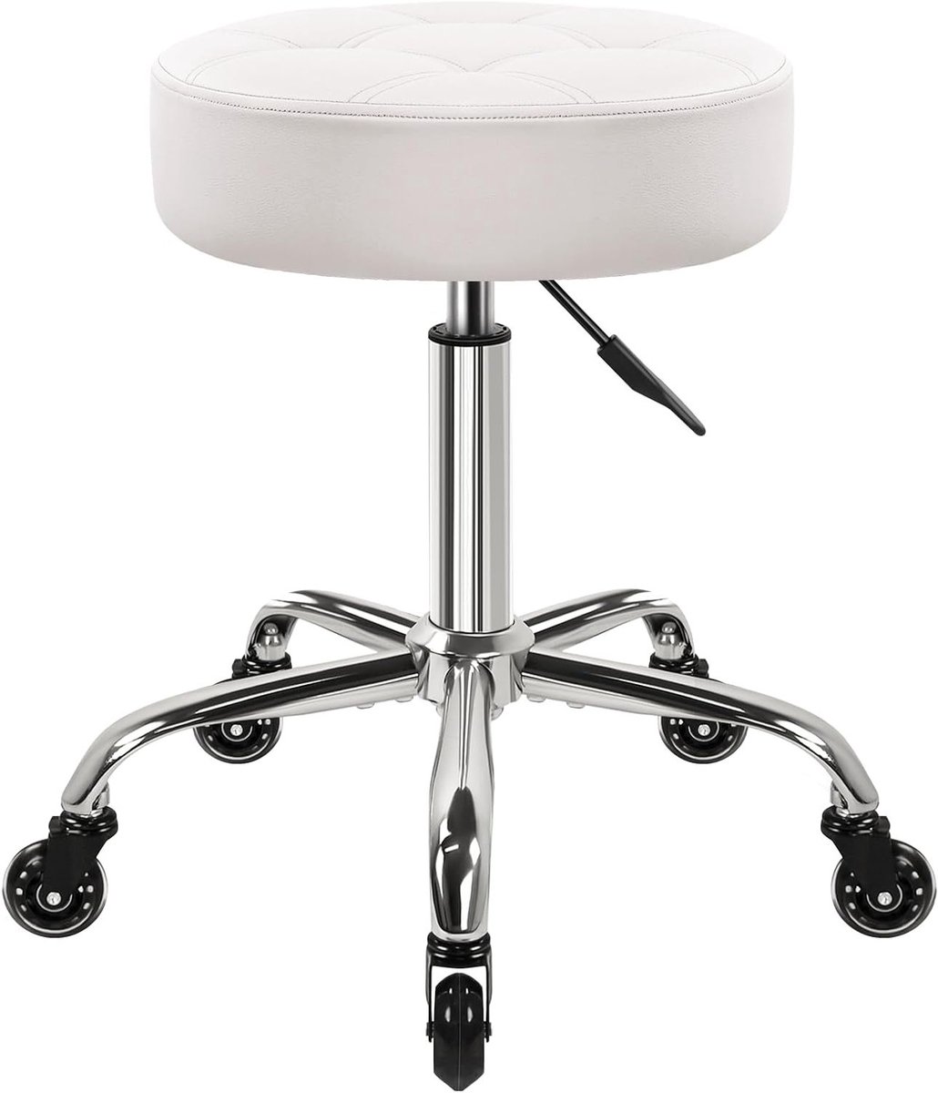 Verstelbare 11cm Dikke Bureaustoel op Wielen - Draaibare PU Leren Stoel voor Keuken, Salon en Kantoor - Wit en Comfortabel