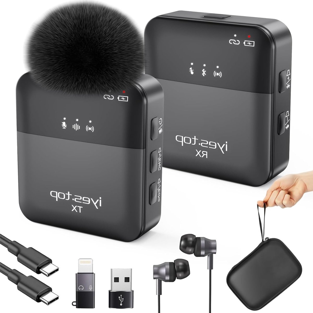 Draadloze Lavalier Microfoon voor Smartphone met Real-time Geluidsmonitoring, Ruisonderdrukking en Mute-functie - Mini Clip-on Microfoon voor Vlogs en Interviews