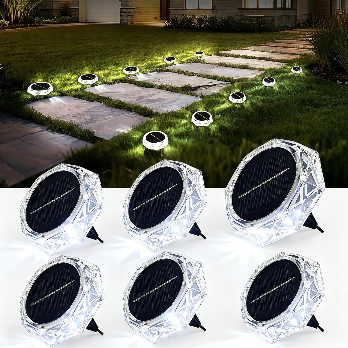 Set van 8 Solar Tuinverlichting met 8 LED Lampen voor Buiten - Koud Wit Licht, Waterdicht en Energiebesparend