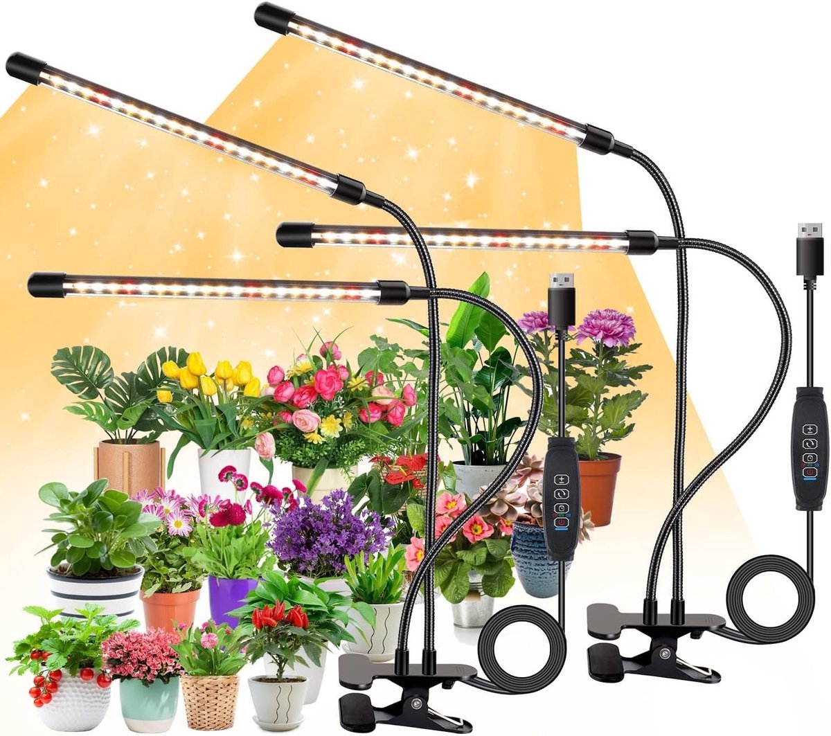 Set van 2 Full Spectrum LED Plant Lampen voor Binnen met Timer en 10 Helderheidsniveaus voor Kleine Planten