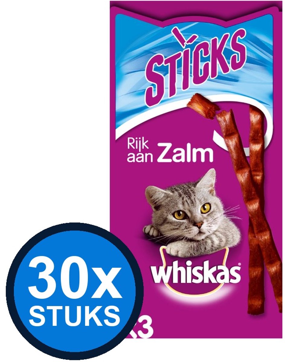 30x Whiskas - Catsticks Zalm - Kattenvoer Snacks - 18 g