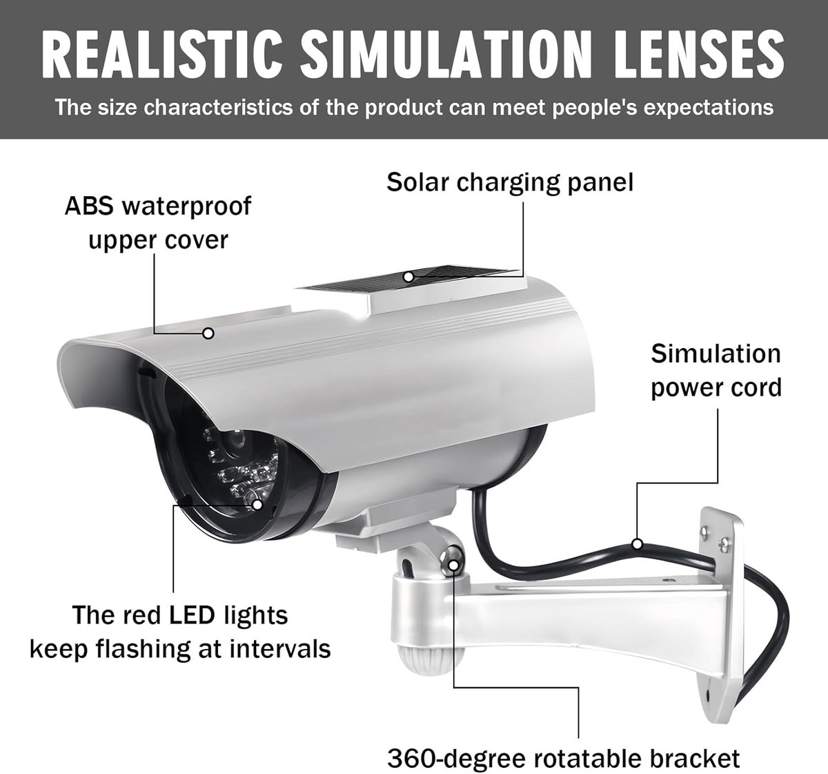 SnelShoppen - CCTV Solar Beveiligingscamera 2-Pack Fake Camera met Flitsende LED Licht - Neppenseel voor Tuin, Deur, Gang, Zilver
