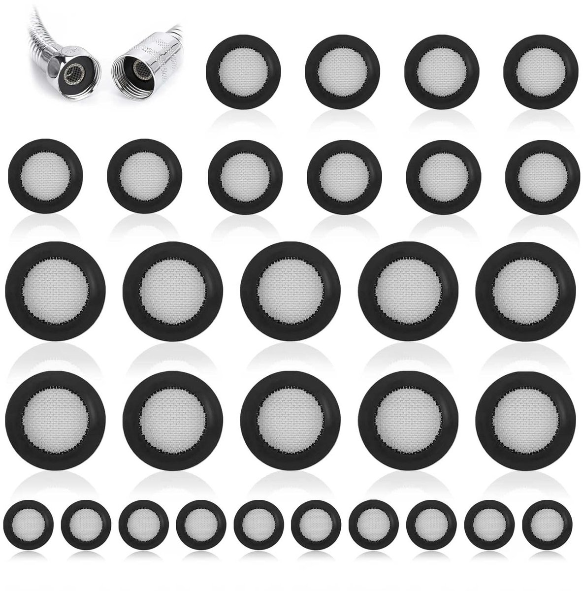 Sealingringen voor filters en slangen - 30 stuks, 3/4, 1/2, 1 inch, rubberen afdichtingen voor douches en kranen, roestvrijstalen vlechtwerk