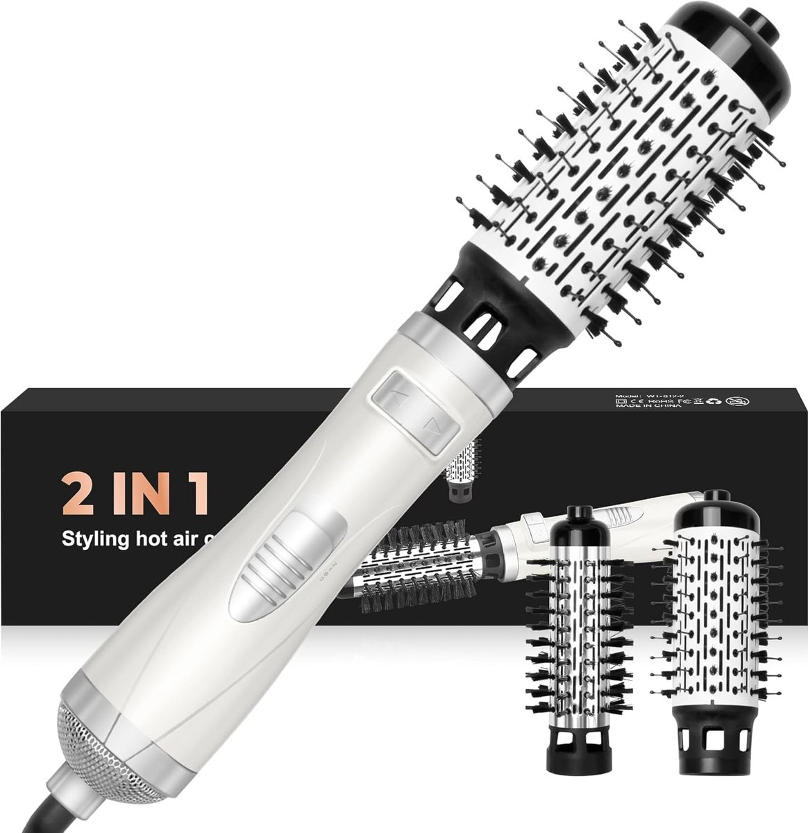 Thijox - 2-in-1 Heteluchtstyler en Roterende Haardroger - 360° Roterende Multidet Haardrogerborstel met Negatieve Ionen - 3 Temperatuurinstellingen -