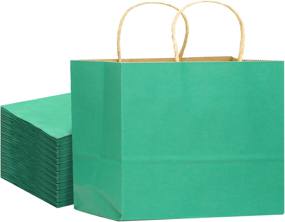 SnelShoppen - 16PCS Papieren Cadeauzakken met Handvatten 32x25x11cm Mintgroen - Milieu-vriendelijk, Stevig, Perfect voor Feest, Verjaardag, Cadeaus en