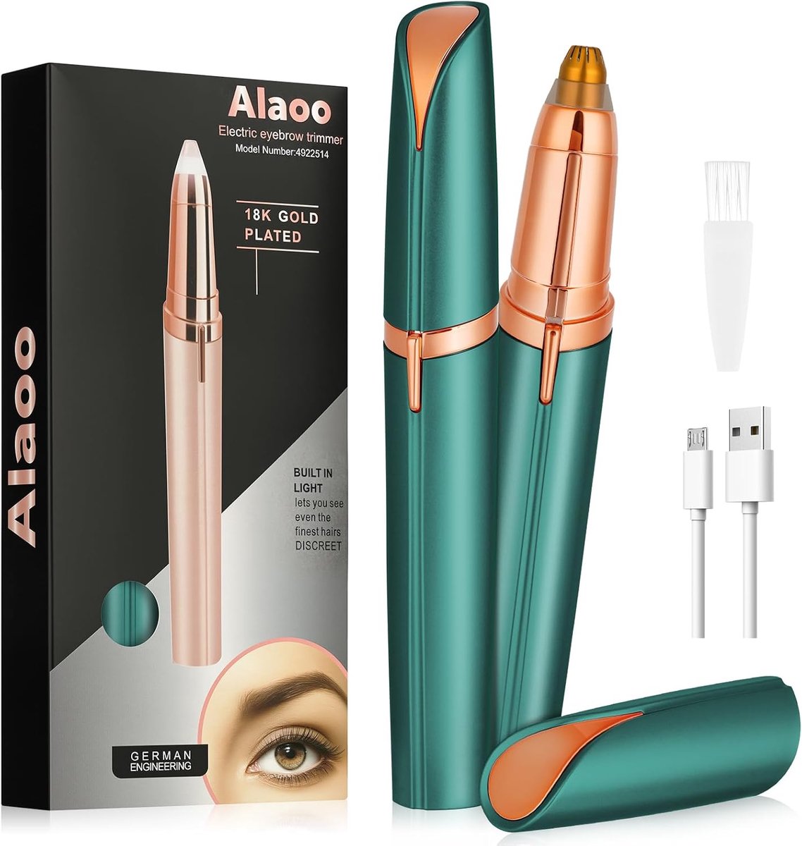 Thijox - Wenkbrauwtrimmer voor Vrouwen, Elektrische Gezichtsepilator met USB Oplaadfunctie, LED Licht, Geschikt voor Lichaams-, Gezichts- en Kaaklijn