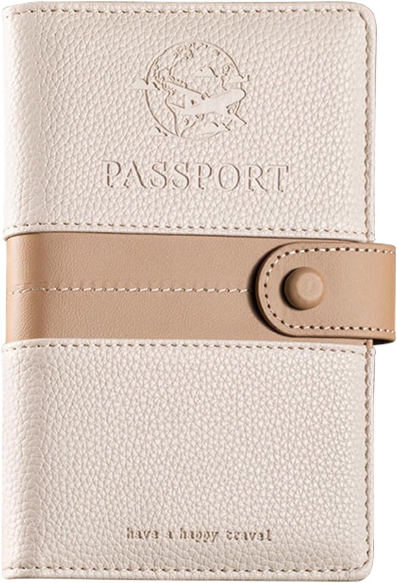 Thijox - Paspoorthoes met RFID-Blokkering, Lederen PU Paspoortportemonnee voor Dames en Heren, Beige Reisaccessoire met Veiligheid en Stijl