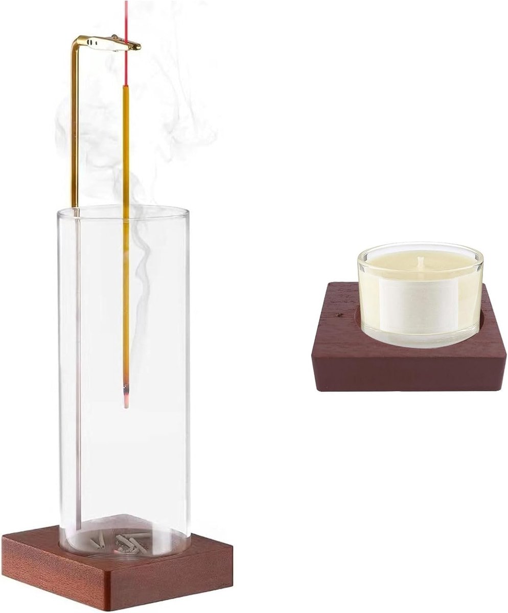 SnelShoppen - Wierookstokjeshouder met Afneembare Asvanger van Hout, Ronde Basis, Moderne Wierookbrander voor Meditatie, Yoga en Kamerdecoratie