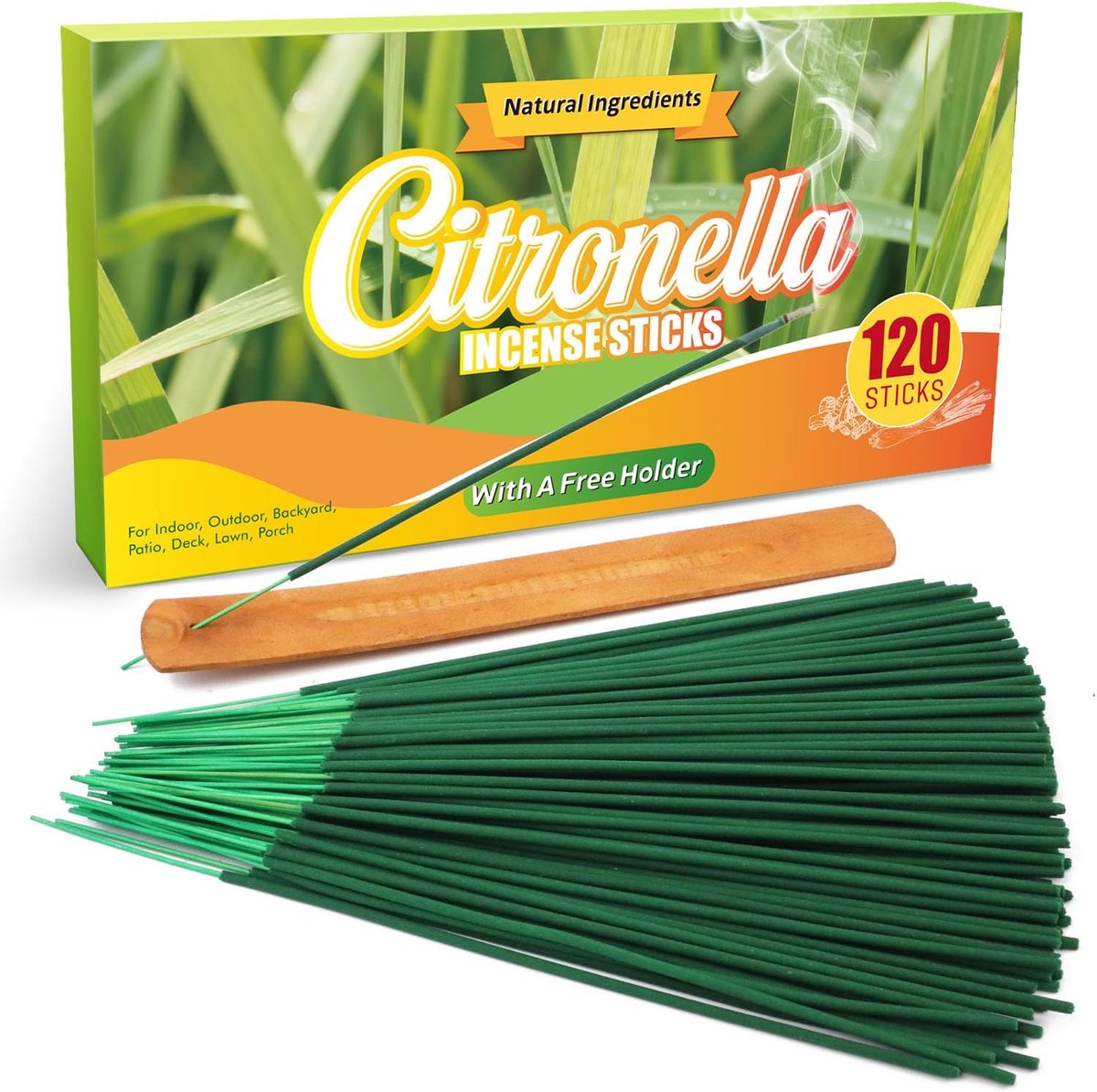SnelShoppen - Citronella Wierook Sticks 120 Stuks - Ideaal voor Buiten Gebruik in Tuin, Balkon en Terras - Inclusief Wierookhouder - 50 Minuten Brandd