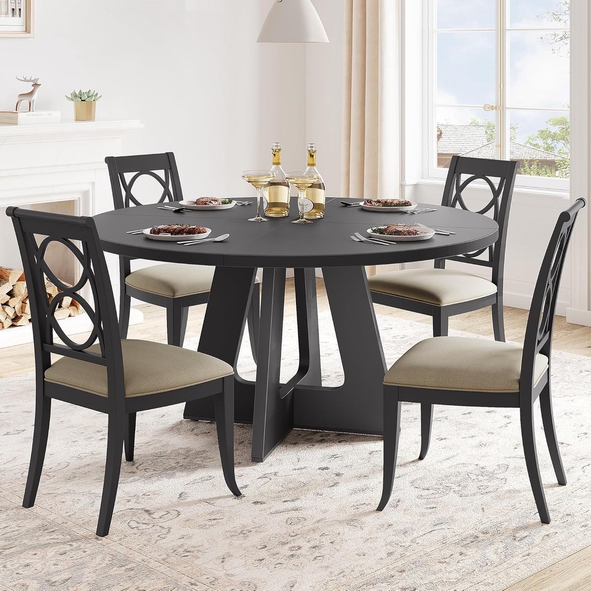 Ronde Eettafel Ø 120 cm - Houten Keukentafel voor 4 tot 6 Personen - Robuuste Landelijke Eettafel (Farmhouse) - Stevige Houten Poten - Exclusief Stoelen