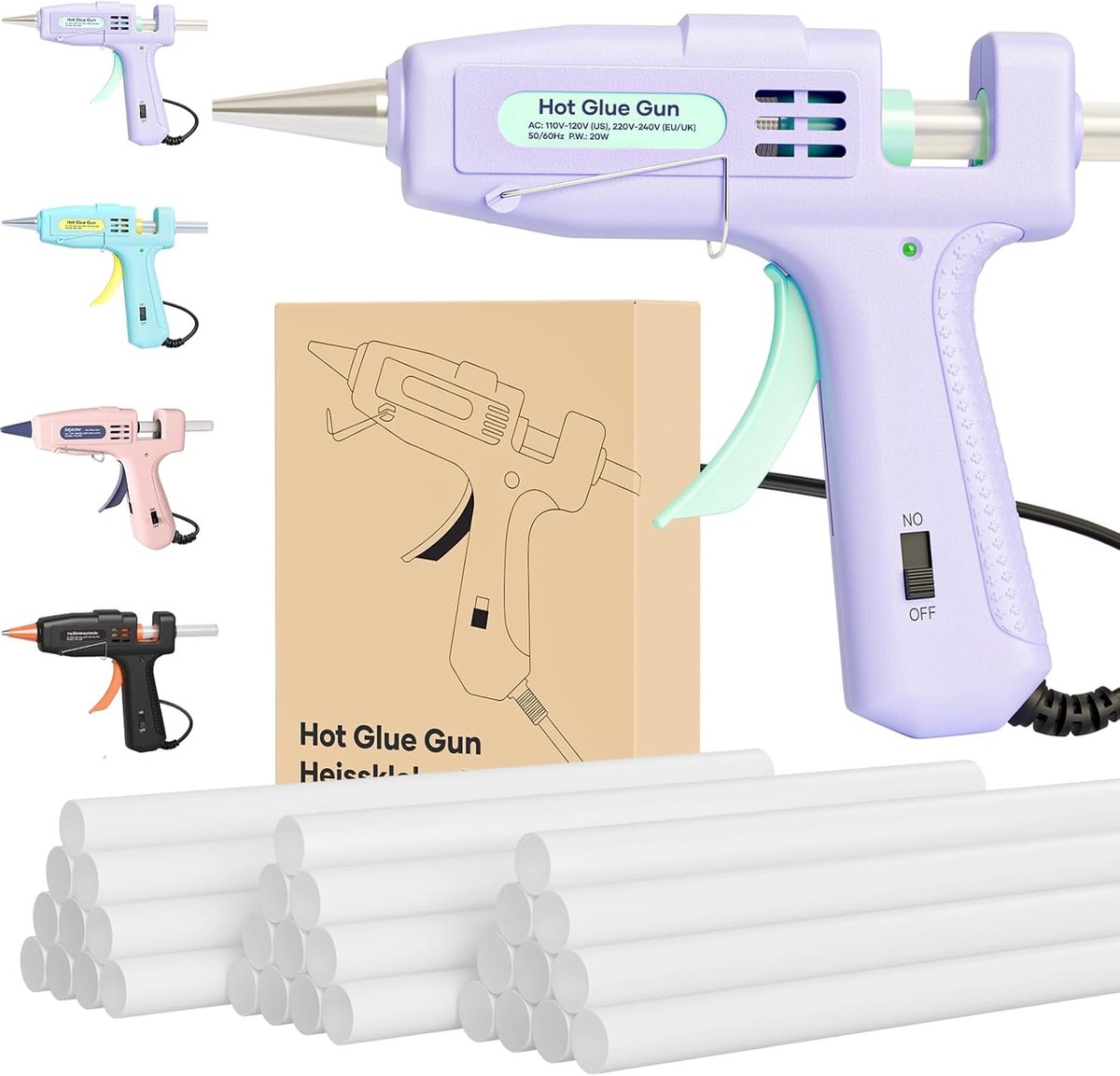 SnelShoppen - Vuurvaste Hot Glue Gun met 30 Lijmsticks - Perfect voor DIY Kunst, Klussen, Thuis & Kantoor - 20W Lijmpistool in Paars
