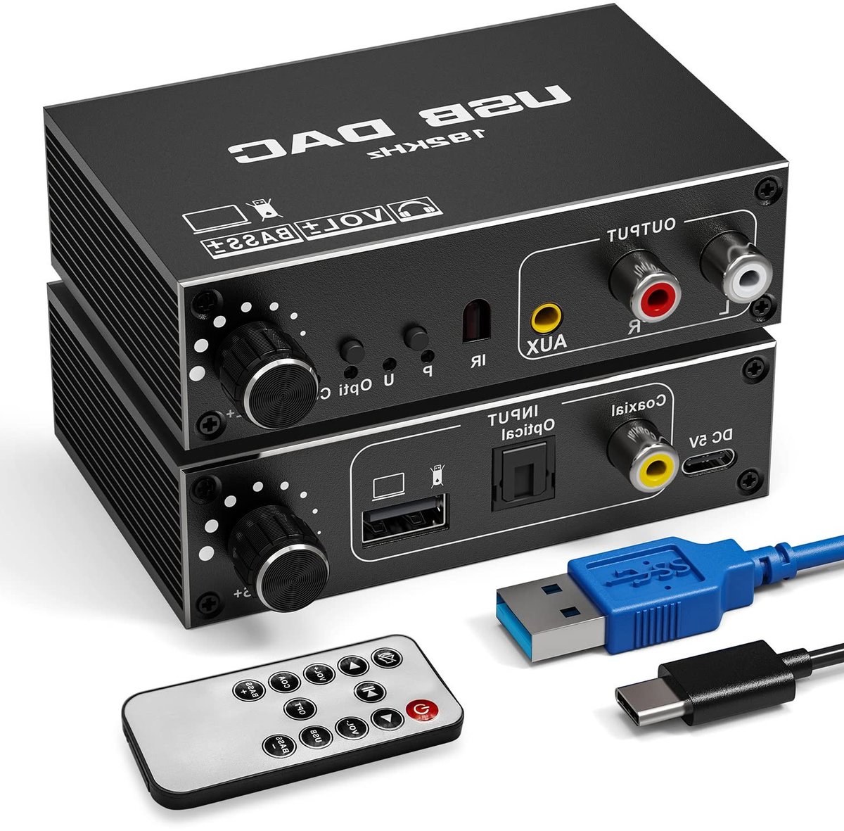 192KHz USB DAC Digitale naar Analoog Audio Converter met Volume Controle, SPDIF Coaxiaal en Optisch naar Stereo 3.5mm Jack Adapter voor Hoogwaardige Geluidsweergave