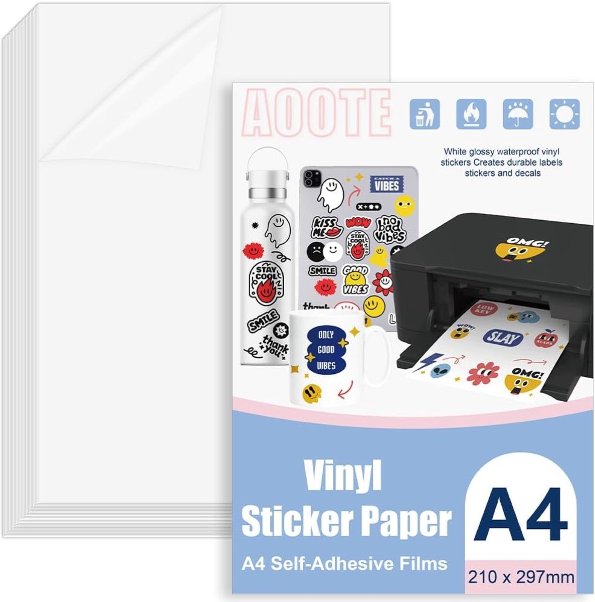 SnelShoppen - Transparant Stickerpapier voor Printers - 26 Vellen A4 Zelfklevend Vinyl - 297x210mm Glanzend voor Laserprinters - Perfect voor Kantoor,