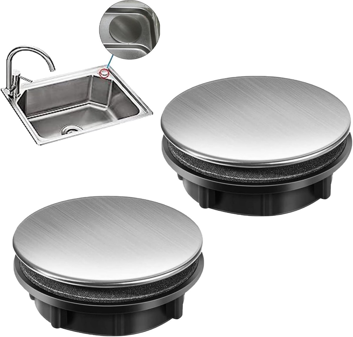 SnelShoppen - 2 Pack Keuken Kraan Gat Deksel RVS Gootsteen Kraan Gat Plaat Stop Deksel Blanking Metaal Plug voor Dia 0.98 tot 1.2 inch (35mm Kort)