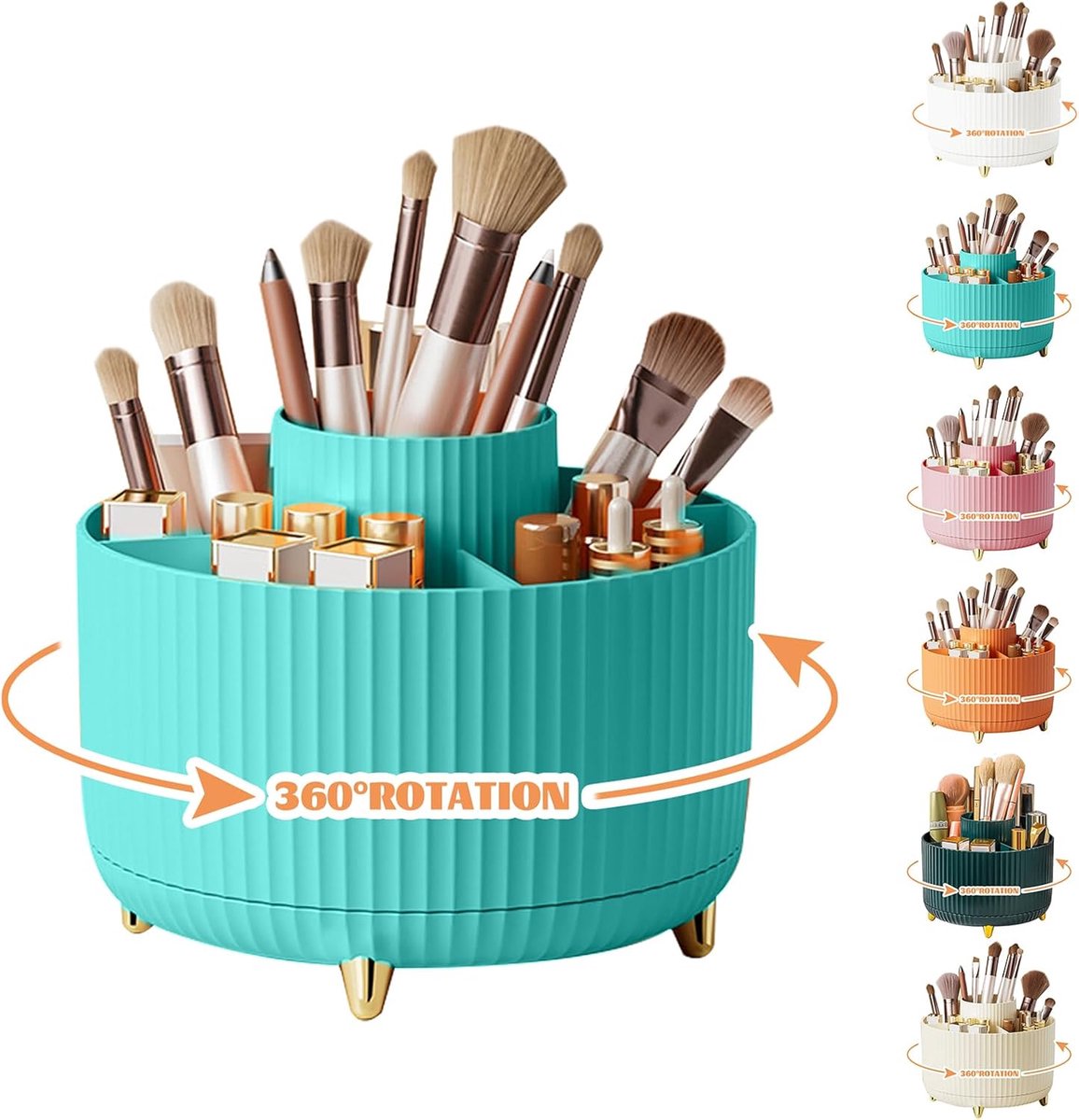 SnelShoppen - 360° Rotating Makeup Organizer - Brush Holder met 5 Compartimenten - Aesthetic Dressing Table Organizer voor Badkamer, Slaapkamer en Kle