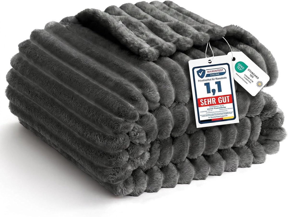 SnelShoppen - Fleece Plaid Dekbedovertrek 150x200cm - Dubbel/Twin Maat Fluffy Zachte Warme Gestreepte Plaid voor Sofa, Bed en Armstoel - Grijs - Perfe