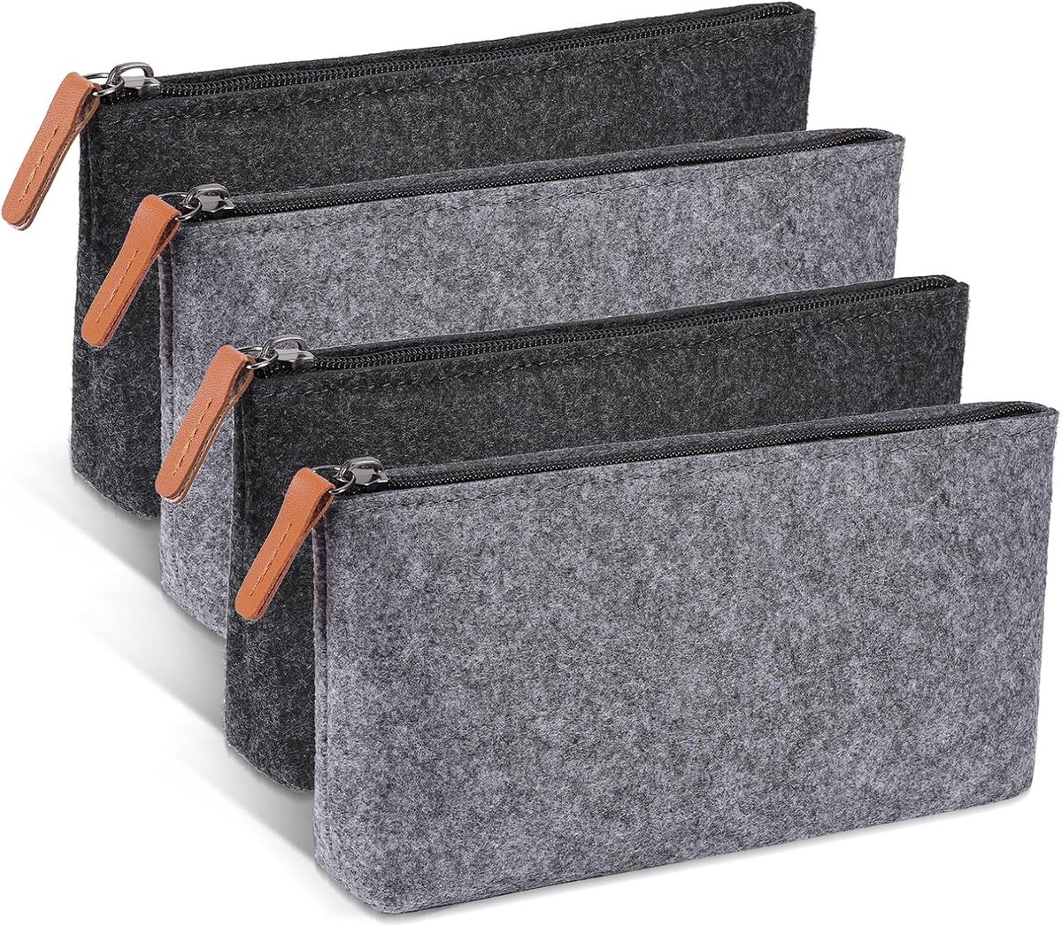 SnelShoppen - Wolvilt Pennen Etui Set van 4 - Grijs en Zwart - Duurzaam, Milieuvriendelijk, Geschikt voor School, Kantoor en Cosmetica - Ritsen voor P
