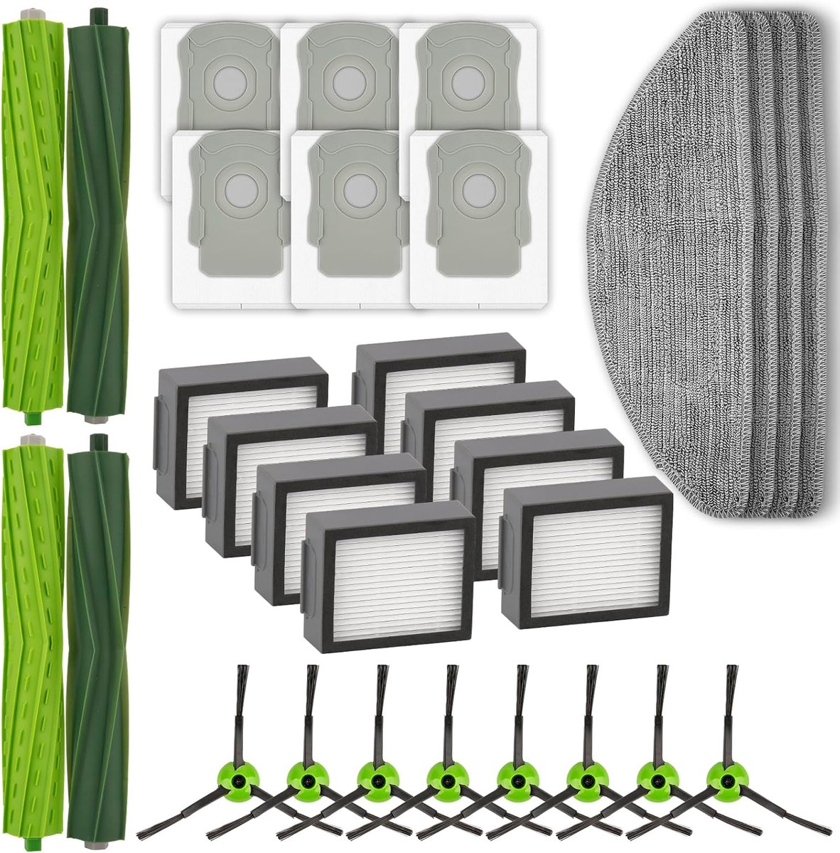 SnelShoppen - 30 Stuks Robot Stofzuiger Accessoires voor Combo I5, J5, J5+ - 4 Roller Borstels, 8 Zijborstels, 8 HEPA Filters, 6 Stofzakken, 4 Mop Pad