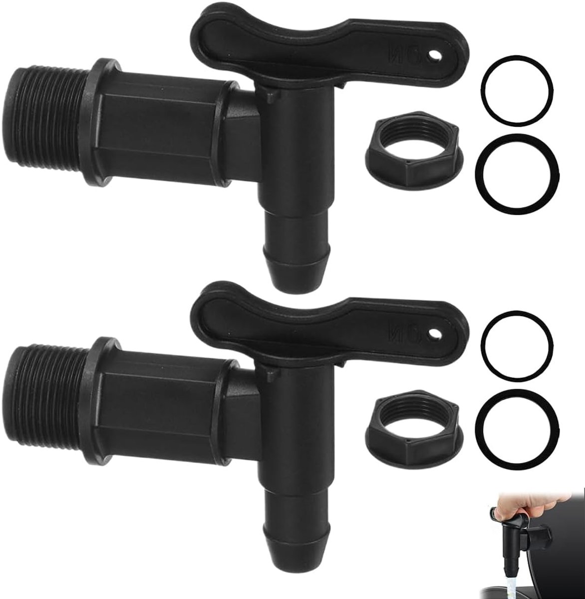SnelShoppen - 3/4 Inch Water Tap voor Regenwaterton - Plastic Afvoerkranen Set met 4 Wasmachines en 2 Veiligheidsmoeren - Duurzaam en Weerbestendig vo