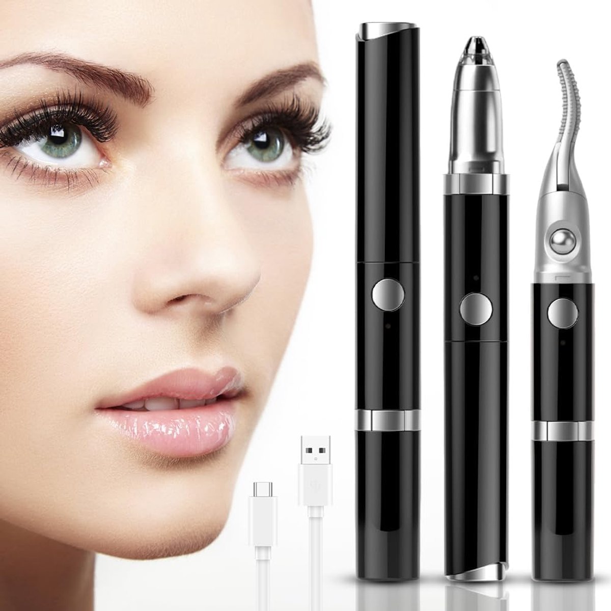 Thijox - Elektrische Wimperkruller 3-in-1 - Verwarmbare Wimperkruller en Wenkbrauwtrimmer - 2 Temperatuurmodi - Snel Opwarmen - Langdurige Styling - Z