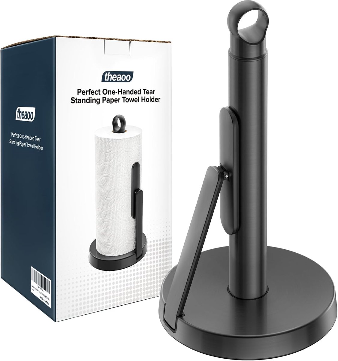 SnelShoppen - Robuuste papieren handdoekhouder van roestvrij staal met spanarm, moderne dispenser voor keuken en badkamer, eenvoudig met één hand te s