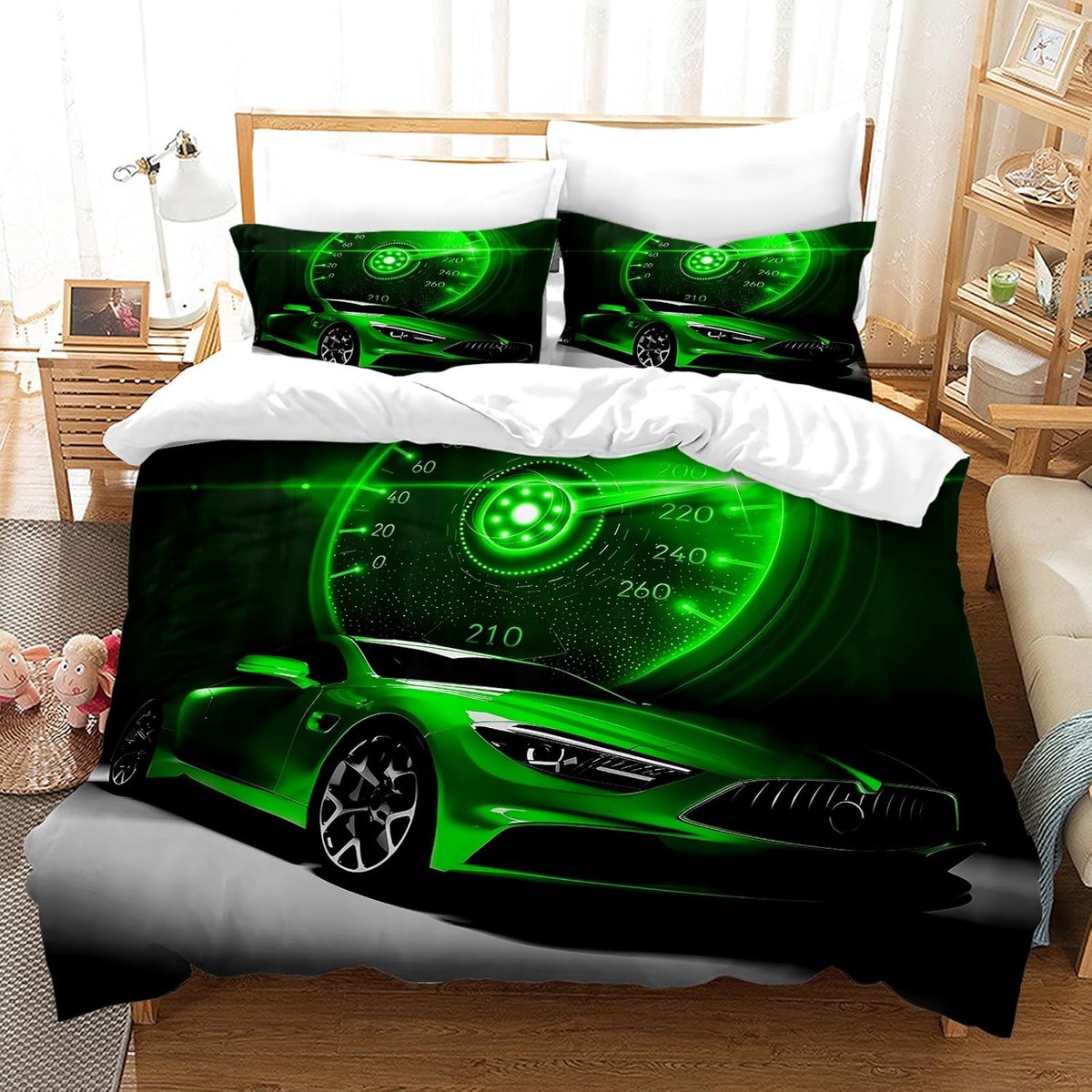 SnelShoppen - Kinder Beddenset met Dekbedovertrek en 2 Kussenslopen, Raceauto 3 Thema Extreme Sport, Microvezel, 135x200/200x200/220x240 cm