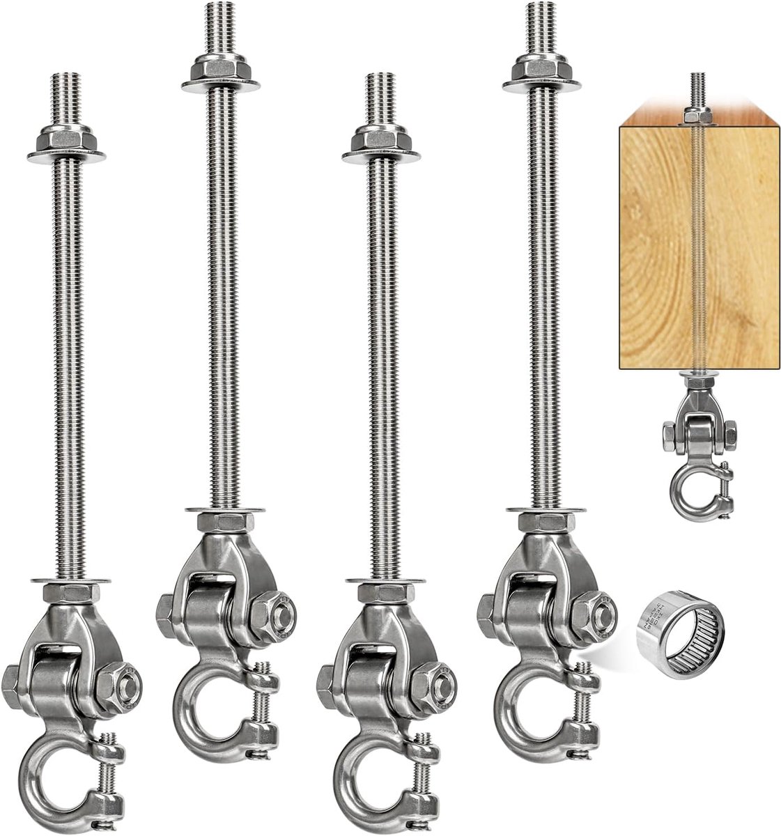 SnelShoppen - 4-Piece Swing Hooks for Wooden Beams, M10, RVS, Swing Hangen, Hammock Bevestiging met Lagers, Betonplafond, Hangstoel voor Playground, P