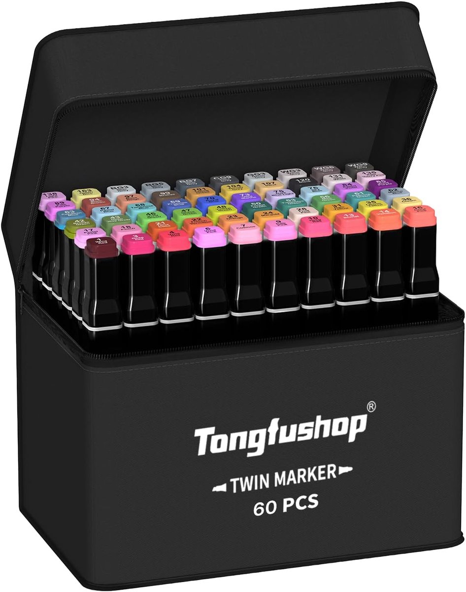 SnelShoppen - 60 + 2 Viltstiften Set voor Studenten, Manga Design, Tekenen, Schetsen, Kunst Marker Set met Zwarte Draagtas en Spacer - Perfect voor Cr