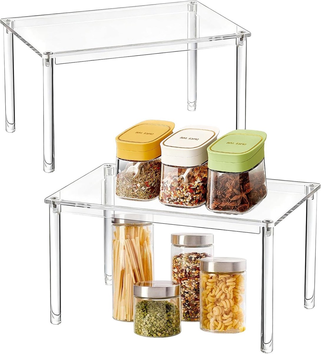 SnelShoppen - Transparante Acryl Keuken Organizer, Makeup Tafel Organizer, 2 Opbergshelves 29.5x19.5x16 cm, Robuust, Elegant en Multifunctioneel voor