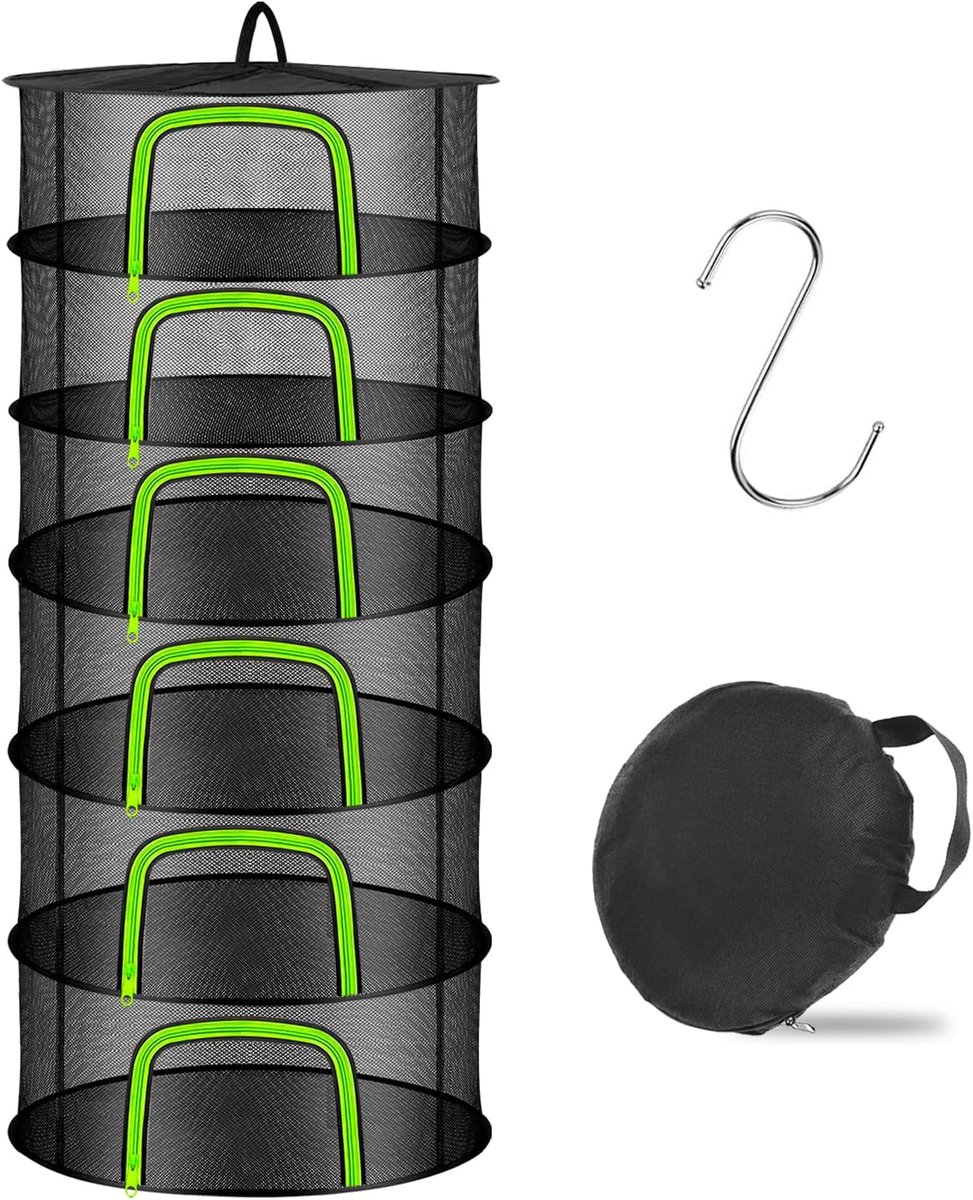 SnelShoppen - Droognet voor Kruiden - 6 Laags Droogrek met Rits - 60cm Diameter, 120cm Hoog - Ideaal voor Planten, Vlees, Bloemen, Ui, Vis, Groenten -