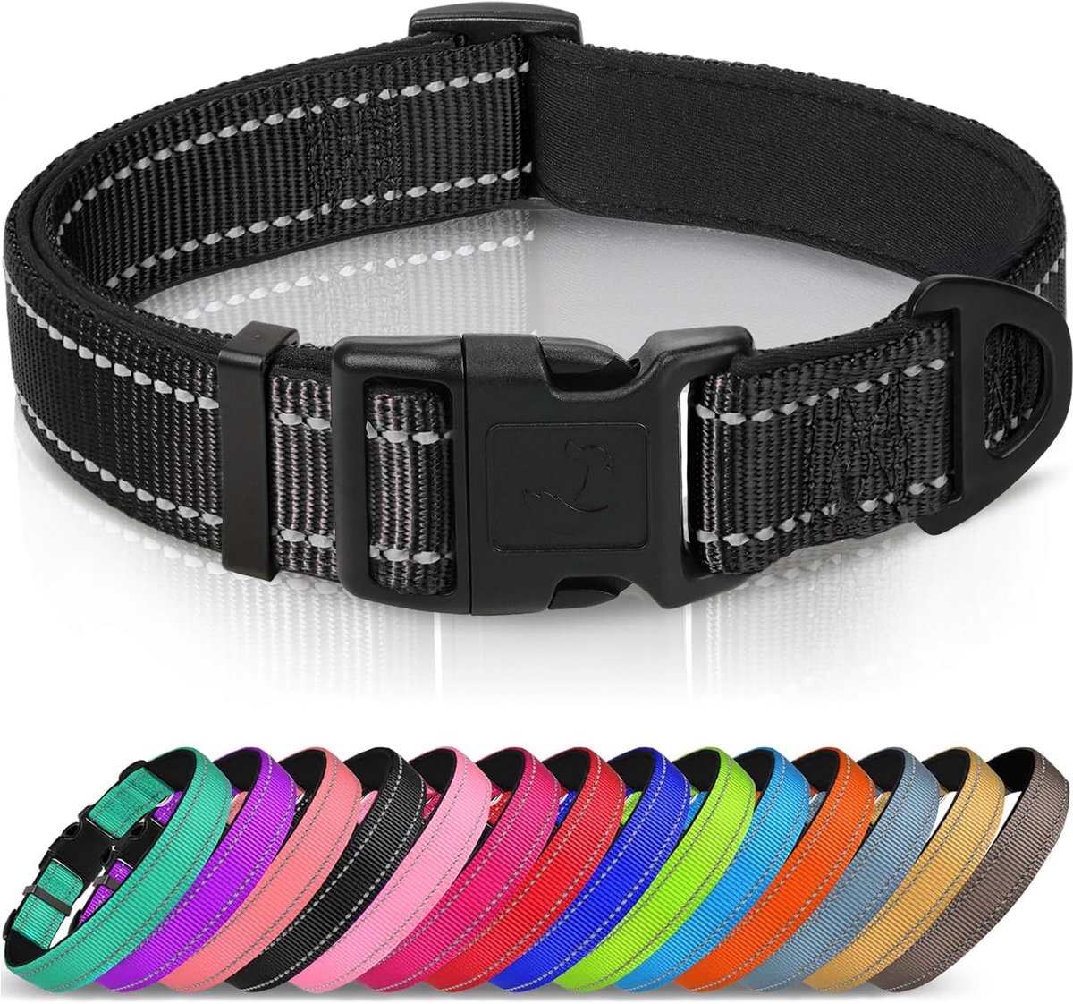 Thijox - Verstelbare Hondenhalsband met Veiligheidsgesp, Reflecterend en Zacht Neopreen voor Kleine Honden, Maat M, Zwart, Ideaal voor Chihuahua, Poed