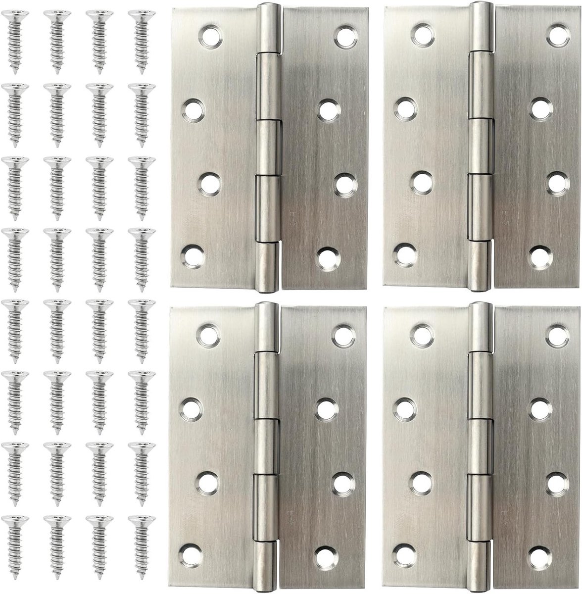 Set van 4 Scharnieren 100mm × 70mm, RVS Scharnieren voor Binnen- en Buitendeuren, Geschikt voor Houten Deuren, Ball Bearing Deurscharnieren, Duurzaam en Betrouwbaar