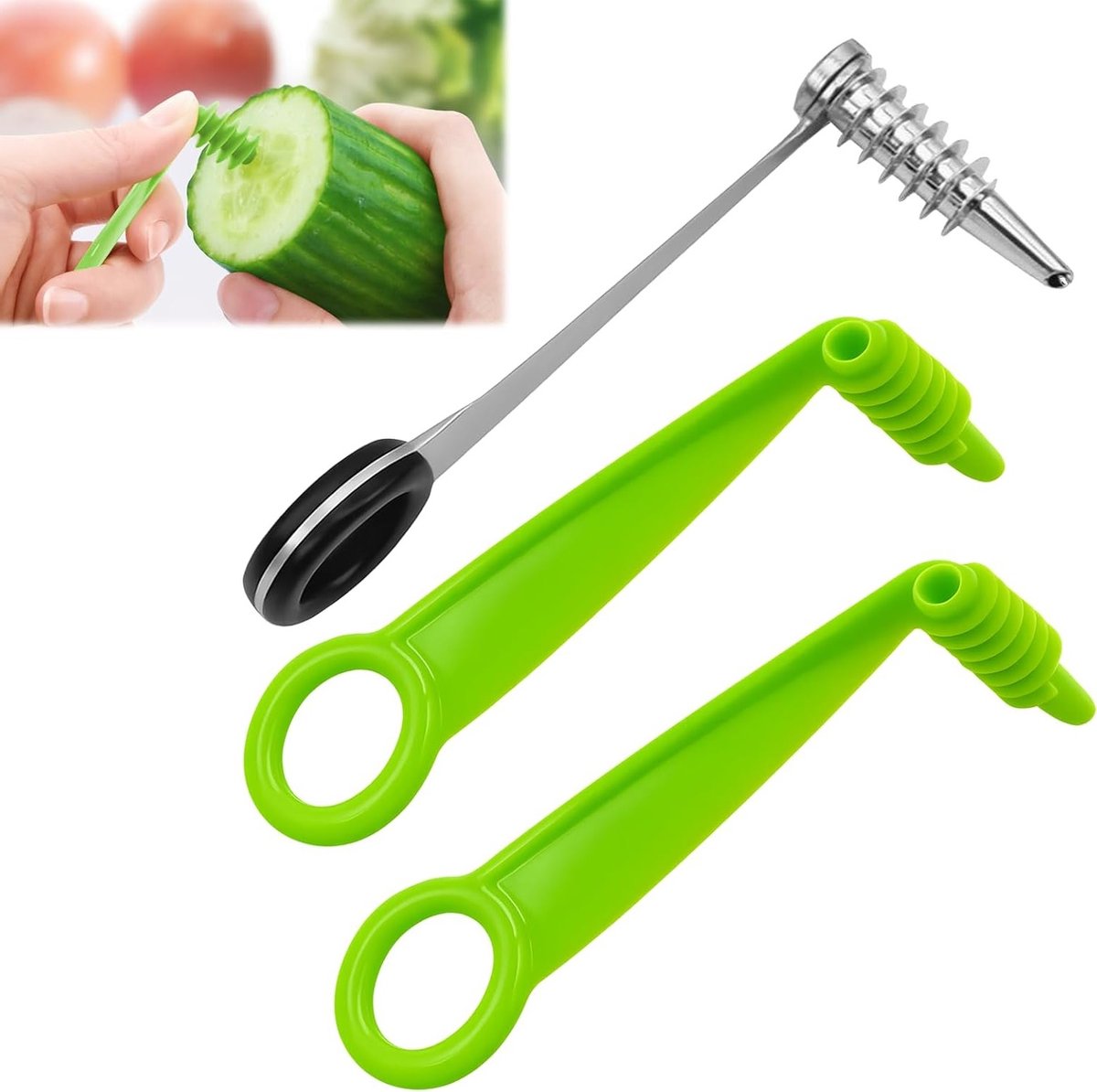 Spiraalsnijder set van 3, roestvrij staal en kunststof, ideaal voor groenten, fruit en decoraties, handmatig snijgereedschap voor creatieve gerechten