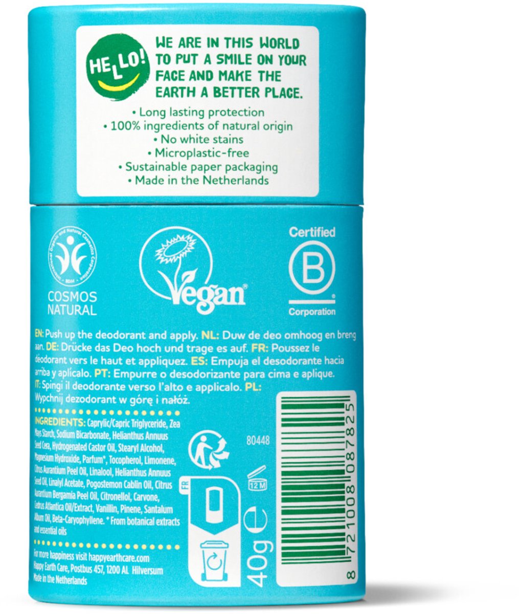 Happy Earth 100% Natuurlijke Deodorant Stick Cedar Lime - 6 x 40 gr - Voordeelverpakking