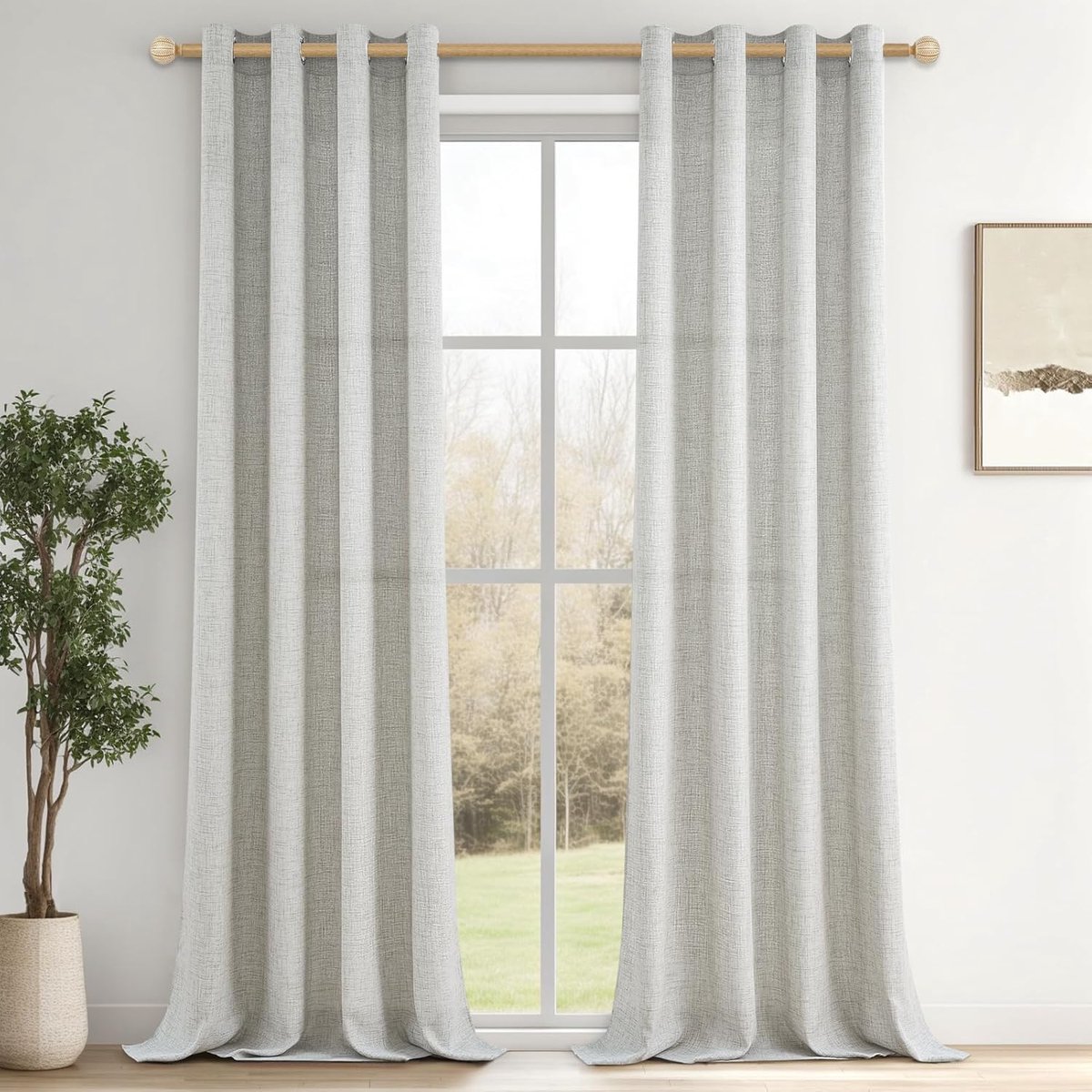 SnelShoppen - Set van 2 Voile Gordijnen Natuurlijke Linnen Semi-Translucent Oogjes Gordijnen Woonkamer Modern Elegante Voile Gordijnen Eetkamer Slaapk
