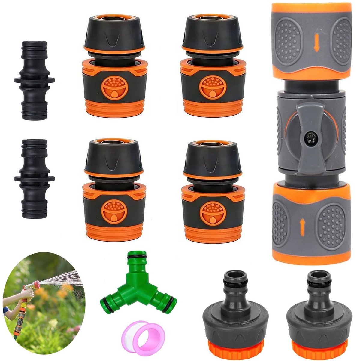 Hose Coupling Set van 10 Stuks met 1/2 Inch Aansluitingen voor Tuinslangen en Irrigatie Systemen, Snelle Verbinding en Dubbele Stekker